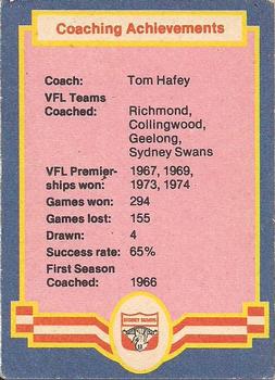 1986 Scanlens VFL #76 Tom Hafey Back